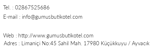 Gm Butik Otel telefon numaralar, faks, e-mail, posta adresi ve iletiim bilgileri